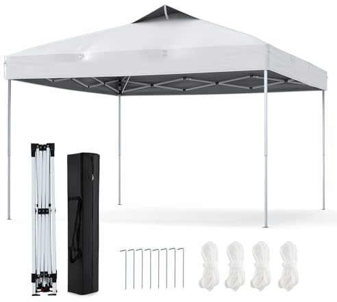 RELAX4LIFE Faltpavillon 3 x 3 m, Pop Up Pavillon Höhenverstellbar Stabil Wasserdicht UV Schutz 50+, Gartenpavillon mit Tragetasche, Partyzelt Gartenzelt für Outdoor Markt Garten Hof (Weiß)