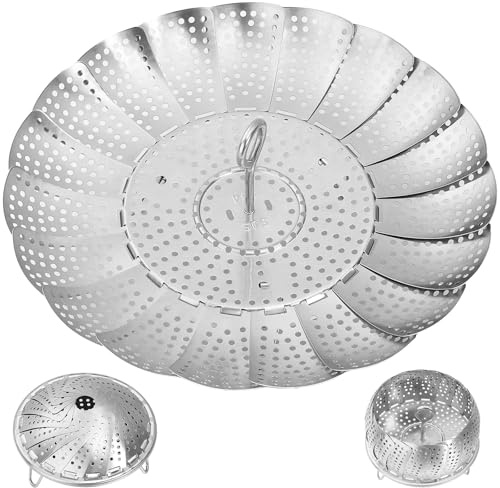 Cluren Steamer Basket for Cooking 304 Stainless Steel Entirely Thickened,Collapsible Steamer Insert for Pots, Fits Instant Pot/Skillets (6.5'' To 11‘’)