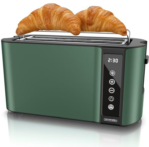Arendo - Edelstahl Toaster Langschlitz 4 Scheiben- Touchscreen – Doppelwandgehäuse – 1500 W – Integrierter Brötchenaufsatz – 7 Bräunungsgrade – Brotzentrierung – Restzeitanzeige – Memoryfunktion