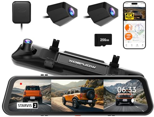 WOLFBOX G900 Tripro Bumper Version 3 Channel 4K Mirror Dash Cam, 256GB Card | 8MP STARVIS 2 IMX678 Night Vision, 4K+2.5K+1080P Front and Rear Bumper Dash Cam, 5.8GHz WiFi, Voice Control, GPS