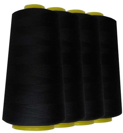 Schneidereibedarf Werner - 4 Rollen/Konen Overlock-Nähgarn/Overlockgarn - Polyester, 40/2 Stärke, 2743 Meter / 3000 Yards, für Näharbeiten, Quilten, Patchwork, Kleidung (schwarz (580))