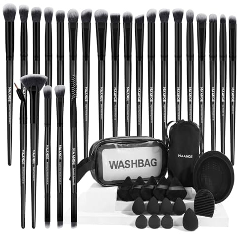 MAANGE Eye Makeup Brushes, 41 Pcs Premium Synthetic Precision Makeup Brush Set Contour Blush Concealers Eyeshadow Eyeliner Blending Make Up Brush Kit (Black, 41 Piece Set)