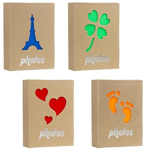 4 álbumes de fotos pequeños de 6 x 4 pulgadas, libro de recuerdos con 400 bolsillos, cubierta de papel kraft portátil para bodas, familia, niños, sostiene fotos y postales, cubierta de lino