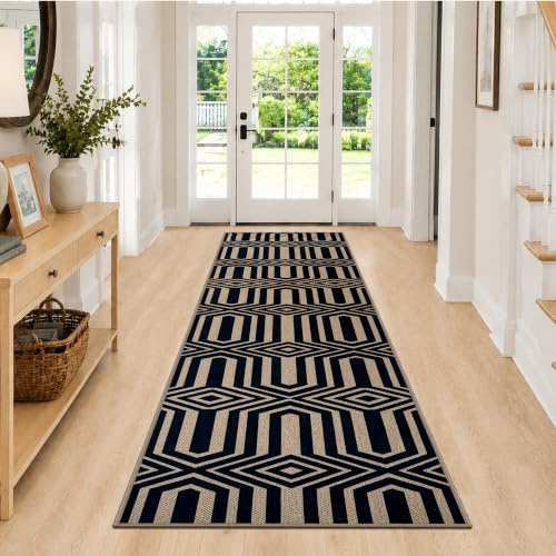 Capslpad Teppich Läufer Flur 80x200 cm, rutschfest Waschbar Lang Teppichläufer Modern Jute Aussehen Küchenteppich mit für Eingang, Wohnzimmer, Korridor und Küche