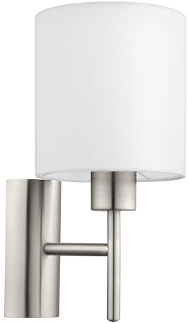 EGLO Wandlampe Pasteri, 1 flammige Textil Wandleuchte, Flurlampe aus Metall in Silber und Stoff in Weiß, E27 Fassung
