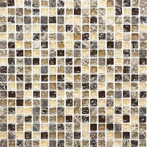 Mosaik-nätverk mosaikplattaKvadrat Crystal/sten mix emperador mörk glasmosaik transparent 3D, mosaiksten Format: 15 x 15 x 8 mm, bågstorlek: 305 x 305 mm, 10 bågar