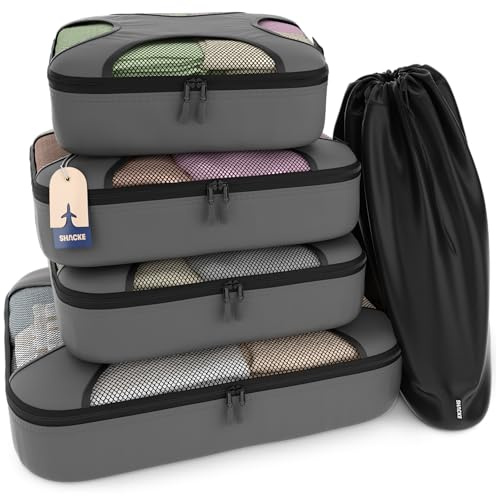 Shacke Pak – 5 set packkuber – reseorganiserare med tvättväska, mörkgrå, variation