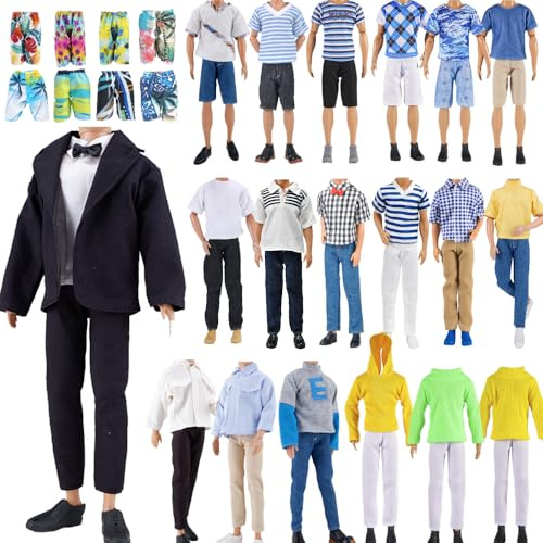 E-TING 10 Sets=5 Black Suit Set Doll Clothes +5 Shoes for 12inches boy Doll