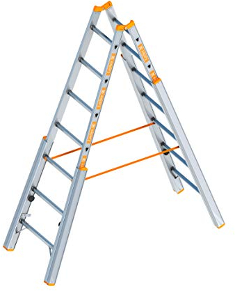 Layher Treppenstehleiter 8 Sprossen / 240 cm Länge Stehleiter Leiter 1061 Treppenleiter Bauleiter verstellbar