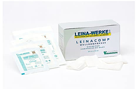 LEINAWERKE 61010 LEINACOMP - Compresas de gasa (10 x 10 cm, 8 capas, 2 unidades)