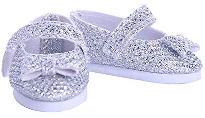 Aeromdale Puppenschuhe Schleife Glänzend Schuh für 36,7 cm Puppenzubehör Spielzeug Mädchen Geschenke - Silber - 1 Paar