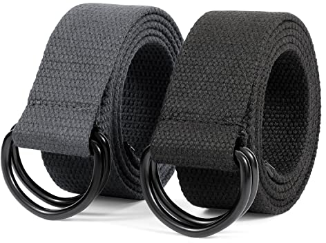JasGood 2 Stück Herren Canvas Gürtel, Gewebter Casual Gürtel, 3.8cm Breit,A-Schwarz+Blau,120cm(für Taillengröße 86cm-99cm)
