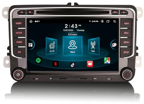 Erisin 7 Pulgadas 4GB+64GB Android 14 Radio Coche Bluetooth GPS Navegación para Volkswagen Passat B6 B7 Golf 5/6 Touran Tiguan Polo 6R Caddy T5 Seat Carplay Android Auto DSP WiFi 4G Dab+ USB DVD RDS