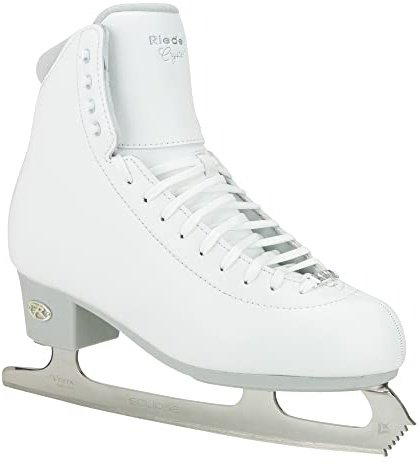 Riedell Crystal Ice Skates - Youth Competitive Figure Ice Skates with Stainless Steel Eclipse Vesta Blade | White | Size 2 JR D Width