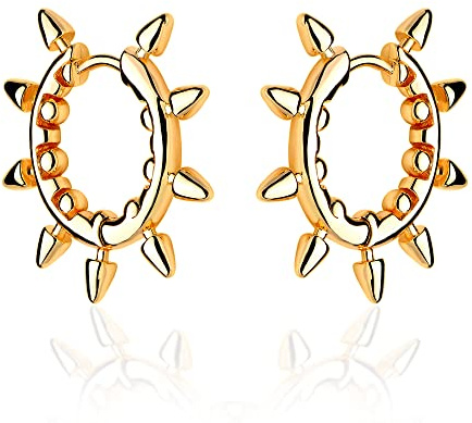 BENEIGE Gold Geometry Spike Hoop Earrings 14K Gold Plated Dainty Handmade Awl Semicircle Cubic Zirconia Huggie Earrings for Women, Copper Cubic Zirconia, Cubic Zirconia