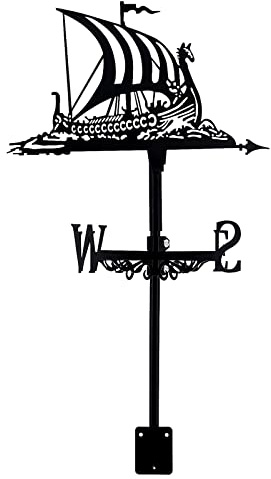 Metal Weathervane Owl Weather Vane Outdoor Roof Garden Mount Yard Decor Weather Vane, Pirate Ship Viking Warship Indicating Wind Direction