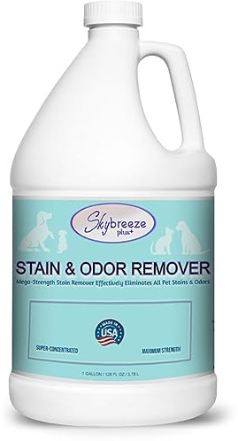 Pet Stain Odor eliminator - Super-concentrated Enzyme cleaner - Sky breeze plus - Extra Strong Odor and stain remover - Best Remover for Cat and Dog Pee All Purpose Cleaner and Deodorizer 1 gallon