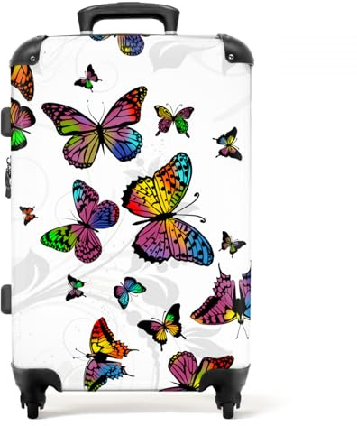 NoBoringSuitcases.com® Valises Grandes Tailles legeres, Bagages en soutes Avion 20-23kg, Moyenne, 65-75 cm rigides, 4 Roues pivotantes à 360 degrés, Poignée télescopique, Papillons Multicolores