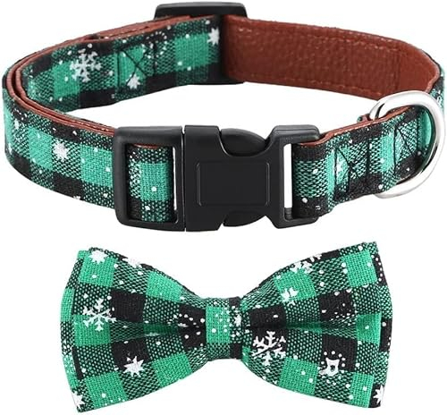 Asvin Christmas Dog Collar, with Bow tie Collar, Soft, Comfortable and Adjustable, For Dogs Small Medium Large Christmas (M, Green)
