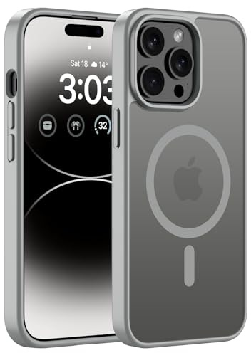 ORDA Magnetische Hülle für iPhone 14 Pro Max für MagSafe, Grau | Durchscheinend Rückseite, Matt Handyhülle, Stoßfest Kratzfeste Schutzhülle
