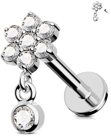 Jewseen G23 Titan Knorpel Ohrring CZ Flache Rückseite Ohrringe Blumen Nase Stud Intern Gewinde Lippenringe Conch Stud Dangle Helix Ohrringe