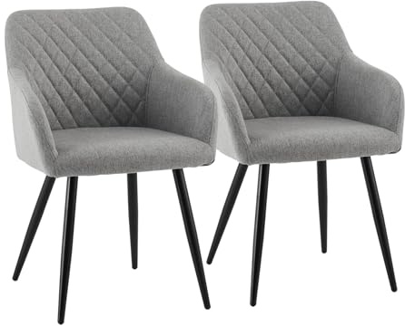 CLIPOP Esszimmerstühle 2er Set, Küchenstühle Grau Leinenstoff Wohnzimmerstühle Polsterstühle mit Armlehne Metallbeine Polstersessel Stühle für Esszimmer Wohnzimmer Küche (2, Leinen Granitgrau)