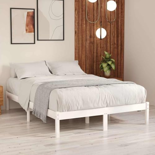 Willood Massivholzbett, Bett Holzbett für Schlafzimmer, Bettgestell Bettrahmen mit Lattenrost, Einzelbett/Zweibett Schlafzimmerbett, Weiß Kiefer 140x200 cm