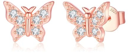 Jrêveinfini Schmetterling Ohrringe Rosegold Silber 925 Stecker Damen Mädchen Kinder Teenager, Schmetterling Schmuck Ohrringe Ohrstecker Hypoallergen Nickelfreie, Geschenke für Frauen Mädchen Mama