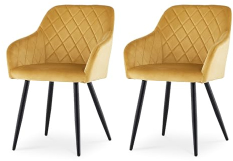 CLIPOP Esszimmerstühle 2er Set, Küchenstühle Gelb Samtstoff Wohnzimmerstühle Polsterstühle mit Armlehne Metallbeine Polstersessel Stühle für Esszimmer Wohnzimmer Küche (2, Samt Gelb)