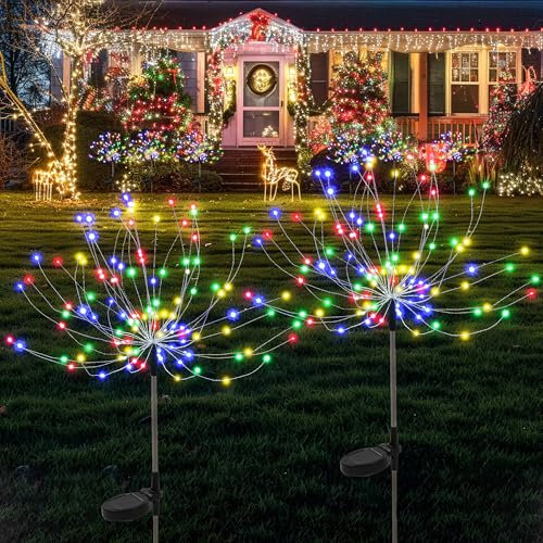 GIGALUMI Luces de fuegos artificiales, 120 LED, paquete de 2, luces de hadas de jardín alimentadas por energía solar para decoración de patio,colorear