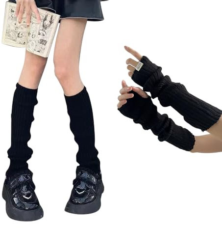 HSAJS Beinstulpen Armstulpen Set Damen Beinstulpen Pulswärmer Set Langer Beinwärmer Lange Fingerlose Handschuhe Bein Arm Stulpen Arm Handwärmer Legwarmer