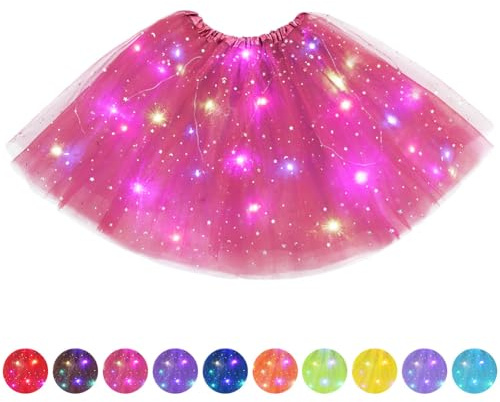 AYBUY Jupe Tutu LED pour Femme, Jupe Tutu en Tulle à Trois Couches pour Adultes Parti Ballet Danse Fancy Dress Halloween, Rouge rose