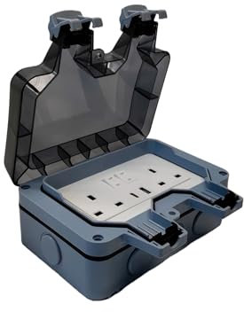 Securlec Double Weatherproof Outdoor Socket - 2 Gang with USB A & USB C - IP66 Rated, Plastic, UK 3-Pin, Outdoor Socket