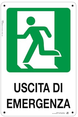 Cartello Segnaletico Uscita di emergenza sinistra Alluminio Premium 20x30 cm – Made in Italy, Resistente Esterno, Stampa HD, Installazione Facile, Conforme Normative