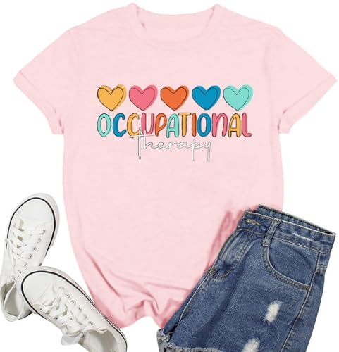 Ascrazy Occupational Therapy Shirt for Women Occupational Therapist Tshirt OT Month Assistant Tee Tops Pink