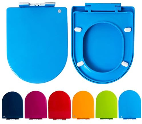 Brigtviee Abattant WC en Forme De D avec Frein De Chute CharnièRe RéGlable,Lunette WC en Plastique,Un Nettoyage Facile,Montage Facile,360 CharnièRe RéGlable,Toilet Seat Forme De U,Bleu