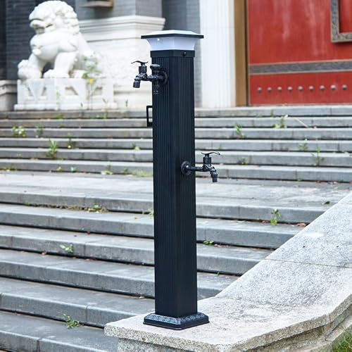 ASerZenith Solar-Wassersäule Aus Edelstahl Für Den Garten, Doppelkopf, Bodenmontage, Wasserhahn, Dekoratives Wasserspiel, Springbrunnen, Wasserspender, Hydrant, 80 cm(104cm)