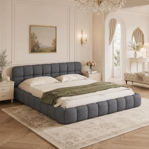 Polsterbett 140x200 cm, Elegantes Doppelbett Flachbett mit bequemer Rückenlehne & gepolstertem Rand, Jugendbett Mädchenbett mit Lattenrost ideal für Erwachsene und Jugendliche (Grau, 140x200CM)