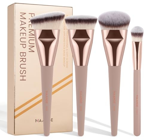 MAANGE 4er Set Foundation & Concealer Brush (flach/schräg/abgerundet schräg/spitz zulaufend) für Flüssig-Foundation, Creme, Puder & Contouring - Weiche, Dichte Borsten&Vegan