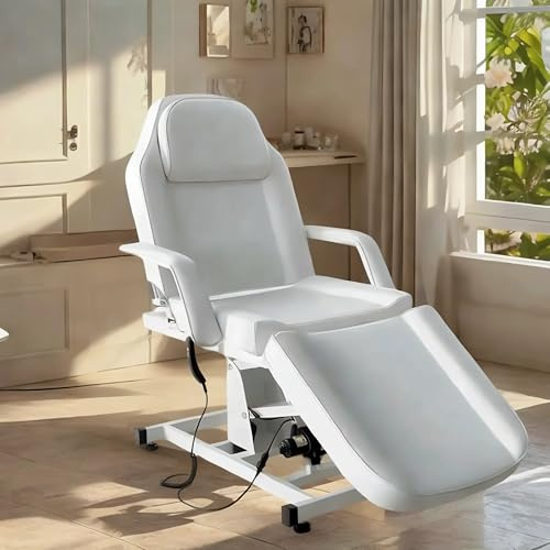 Joiemebi Tavolo da Massaggio Regolabile Letto per Massaggio Elettrico Pieghevole in Pelle PU per Salone Orofessionale e Casa, 82 x 180 x 63-87 cm (Bianco)