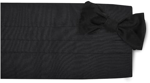 High Cotton Black Satin Silk Tuxedo Cummerbund Set – Self-Tie Bow Tie & Cummerbund – 100% Italian Silk – Handmade in USA – Formal Tuxedo Accessories for Men