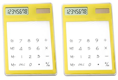Lot de 2 mini calculatrices solaires ultra fines et transparentes avec écran tactile - Outil informatique de bureau portable - Petite calculatrice de poche pour l'école, le bureau, la maison - Jaune