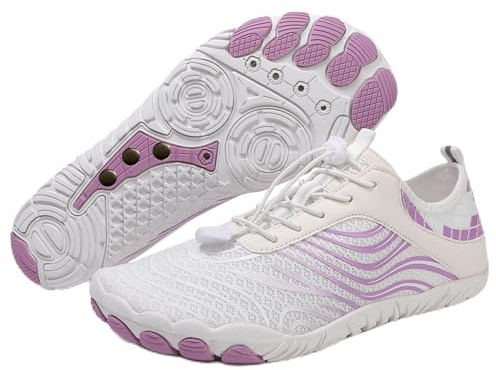 Grounding Shoes with Copper Rivet in Sole for Men and Women – Barefoot Mesh Footwear with Rubber Sole, Wide Toe Box, Lightweight & Breathable (WhitePurple02, Adult, Men, 5.5, Numeric, US Footwear Size System, Medium)