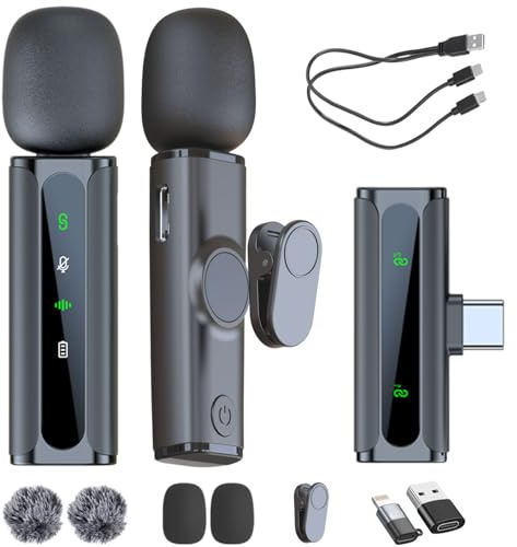 Mini Lavalier Microphone Magnetic Wireless Lavalier with Noise Cancellation Wireless Microphone for iPhone,Android, iPad, for Video Recording, Streaming, Interview, Vlog,Tiktok