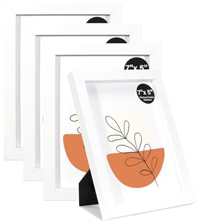 KAIWIN Bilderrahmen 13x18cm Weiß 4er Set | Holz Fotorahmen 5x7 Zoll Holzrahmen | Fotorahmen mit Acrylglas, Rahmen für Tisch- und Wandmontage