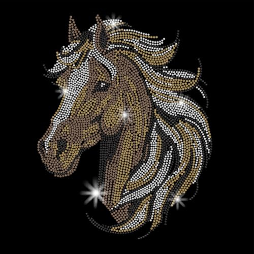 SUPERDANT Pferde Strass Transfer zum Aufbügeln Tier Bügelbild Strass Hotfix Transfer Patch Glitzernde Aufnäher Für Männer Und Frauen T Shirts Kleidung Einkaufstaschen Jacken DIY Geschenke