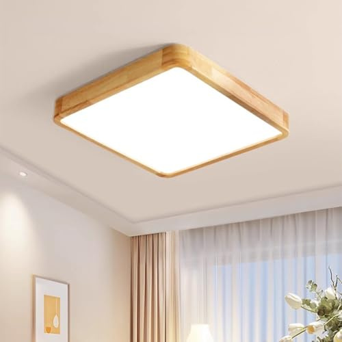 Wohnzimmerlampe LED Deckenlampe Dimmbar 3000k-6500k mit Fernbedienung Deckenleuchte Modern Schlafzimmerlampe Holz Design für Wohnzimmer Schlafzimmer Esszimmer Flur Kinderzimmer Lampe(Square,A30cm)