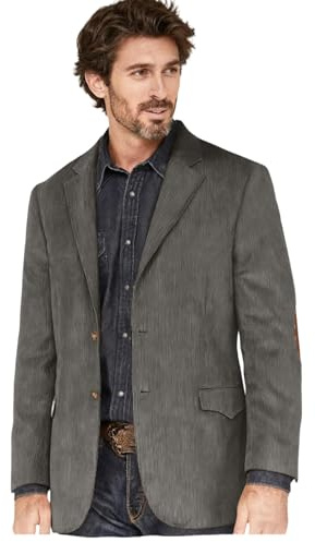 Men's Corduroy Western Blazer 8-Wale Jacket with Elbow Patches Spring Formal Casual Cowboy Country Club Coat Light Gray 6XL