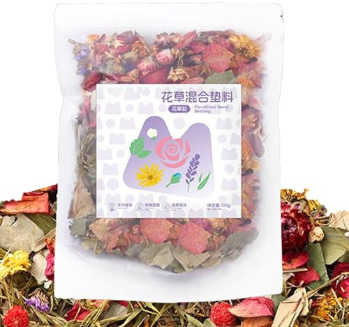 Biniveil Lecho Bunny,100g Papel De Flores Secas para Animales Pequeños | Absorbe Humedad Duradero Calmante Decoración Hábitat | para Jaula Interior de Hurón