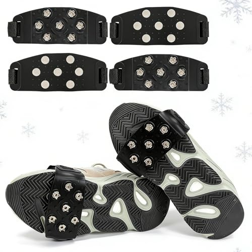 Crampons à Glace pour Chaussures et Bottes, Lot de 4,antidérapants, avec 7 Pointes rigides Crampons à Neige réglables en Silicone et Velcro pour la randonnée Crampons d'hiver pour Hommes et Femmes